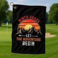 Let The 9th Grade Adventure Begin Ninth Grade Teacher Retro Golf Towel thumb 1