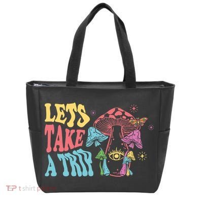 Lets Take A Trip Mushroom Colorful Tote Bag