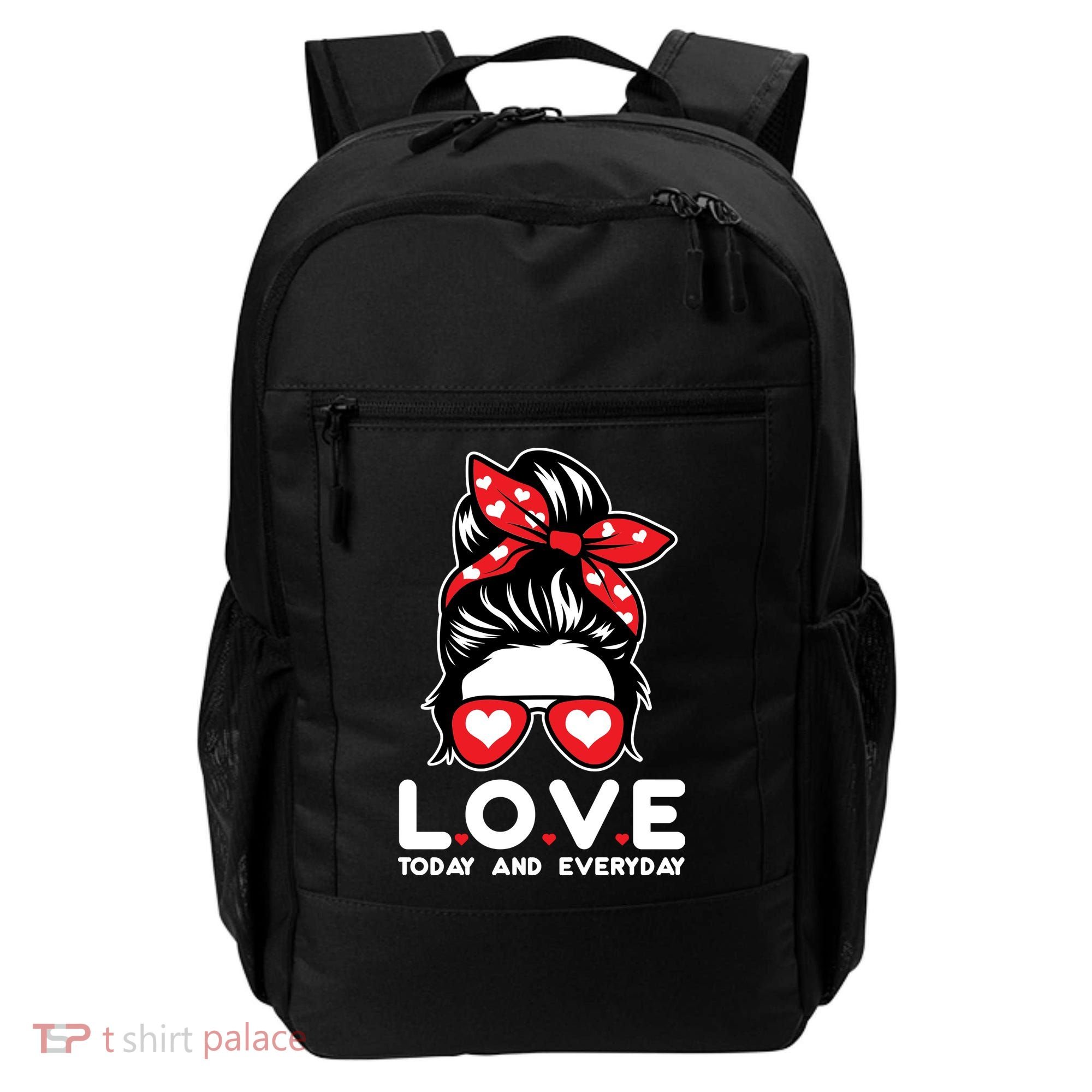 Love Today And Everyday Cute Valentine Hair Bun Backpack
