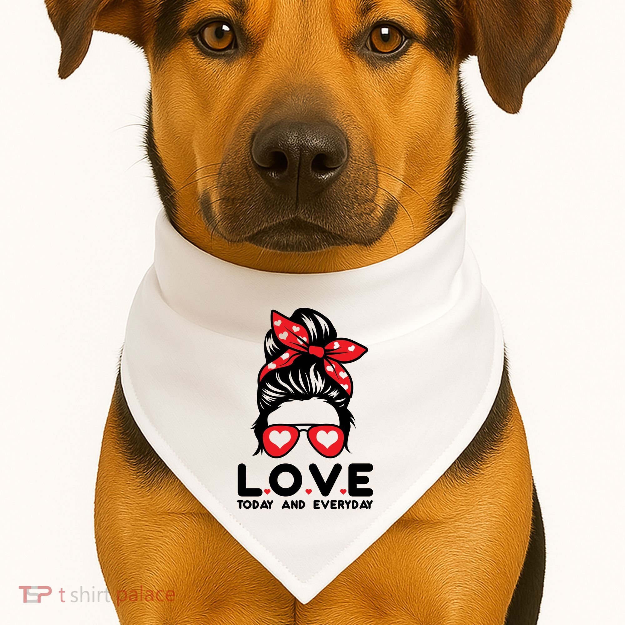 Love Today And Everyday Cute Valentine Hair Bun USA-Made Doggie Bandana