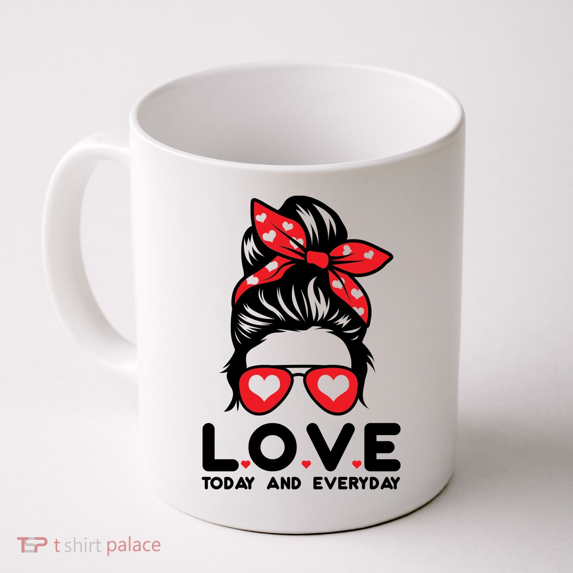 Love Today And Everyday Cute Valentine Hair Bun Coffee Mug