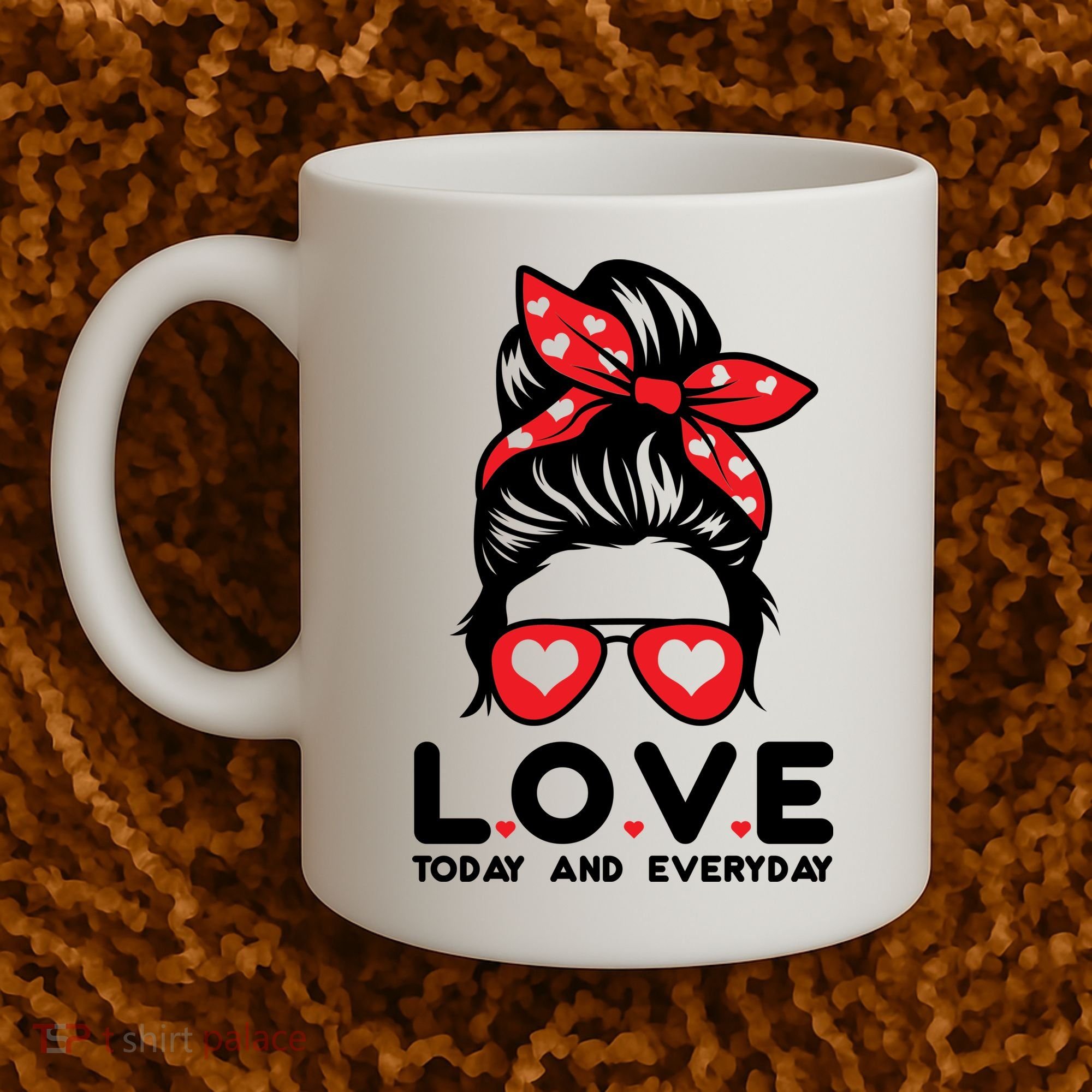 Love Today And Everyday Cute Valentine Hair Bun Coffee Mug