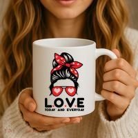 Love Today And Everyday Cute Valentine Hair Bun Coffee Mug thumb 3