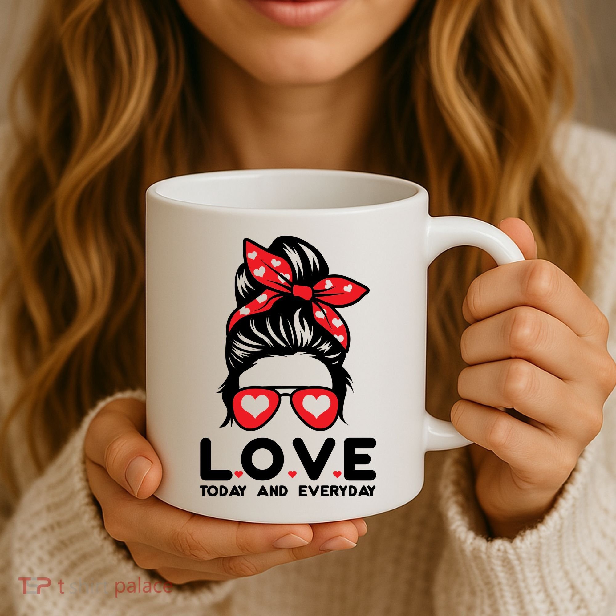 Love Today And Everyday Cute Valentine Hair Bun Coffee Mug