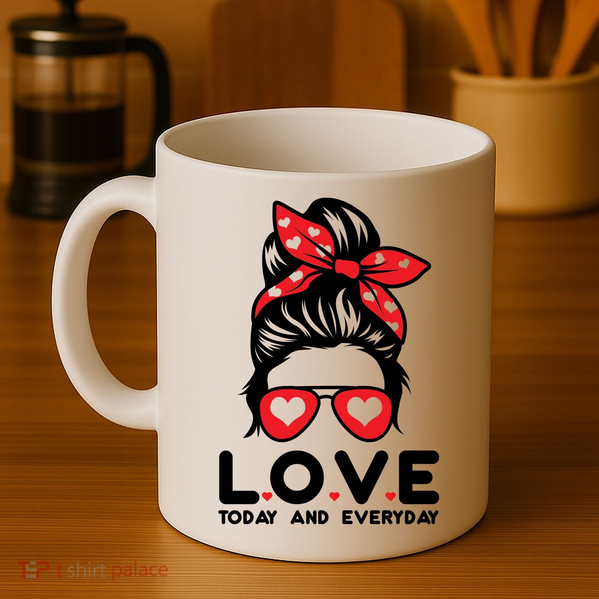 Love Today And Everyday Cute Valentine Hair Bun Coffee Mug