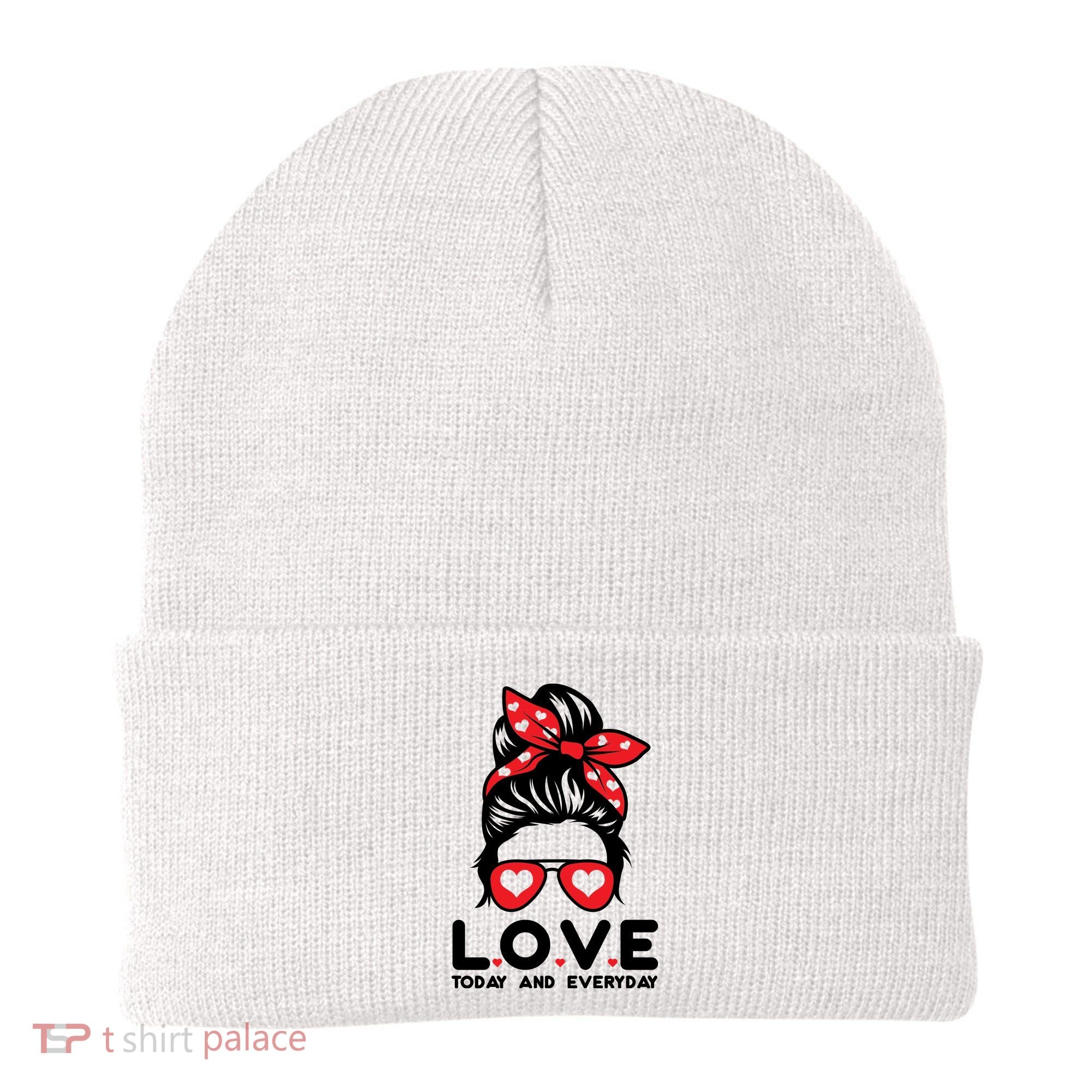 Love Today And Everyday Cute Valentine Hair Bun Beanie