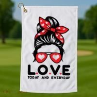 Love Today And Everyday Cute Valentine Hair Bun Golf Towel thumb 1