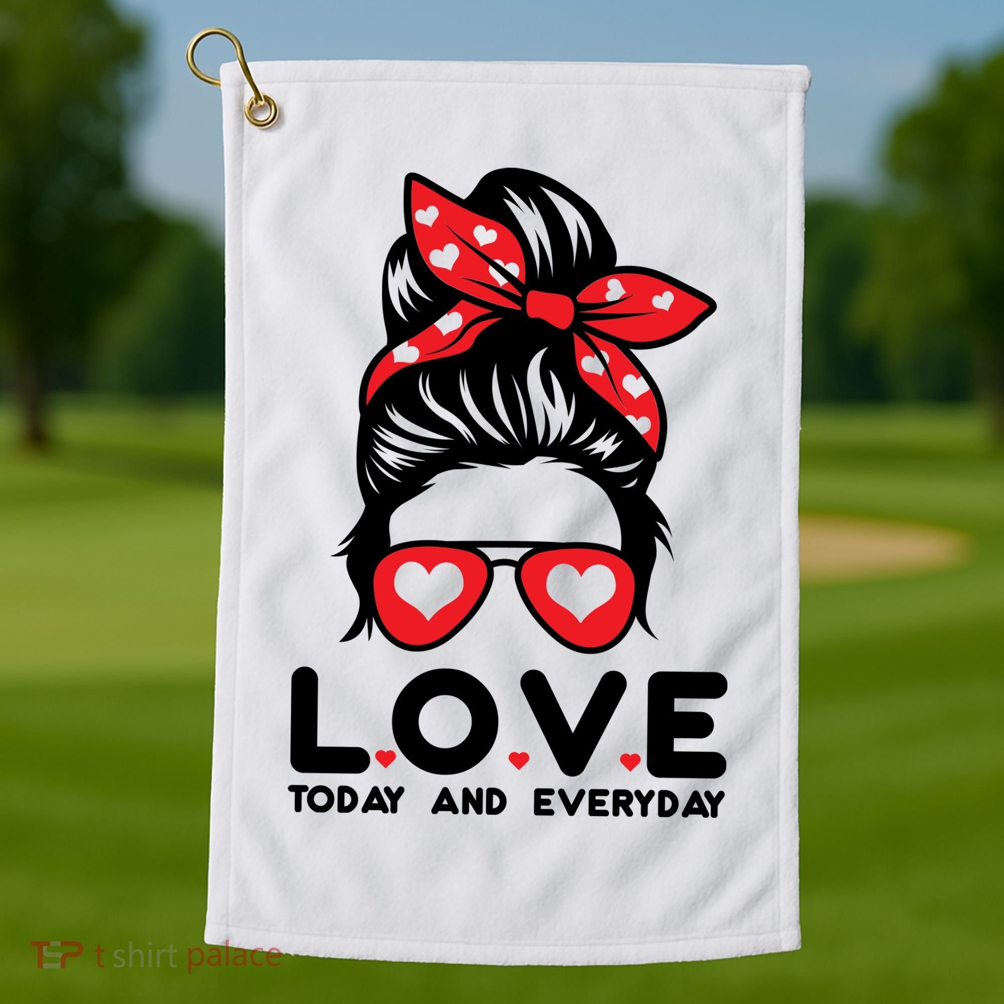 Love Today And Everyday Cute Valentine Hair Bun Golf Towel
