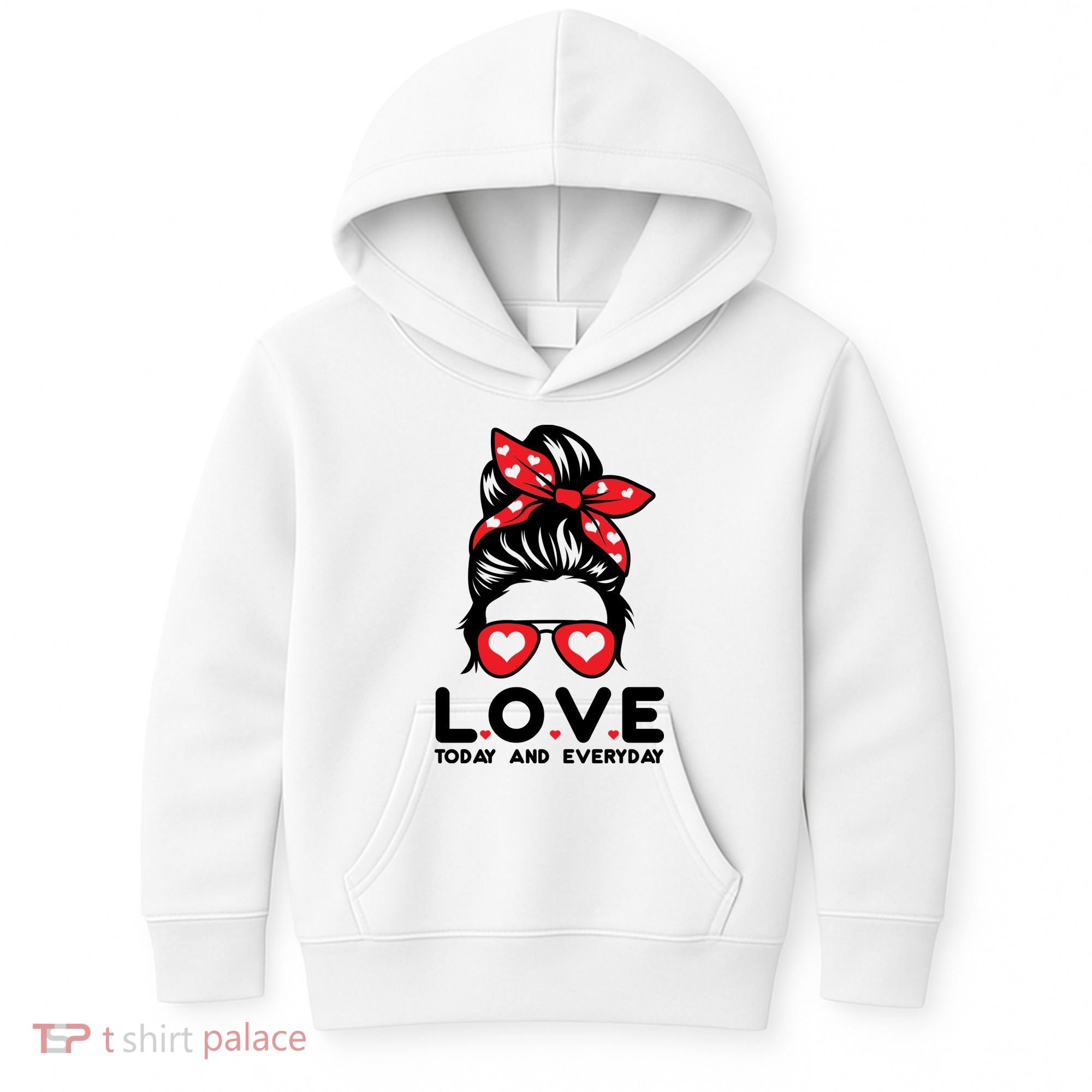 Love Today And Everyday Cute Valentine Hair Bun Kids Hoodie