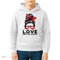 Love Today And Everyday Cute Valentine Hair Bun Kids Hoodie thumb 4