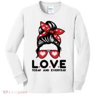 Love Today And Everyday Cute Valentine Hair Bun Kids Long Sleeve Shirt thumb 0