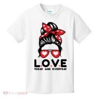 Love Today And Everyday Cute Valentine Hair Bun Kids T-Shirt thumb 0