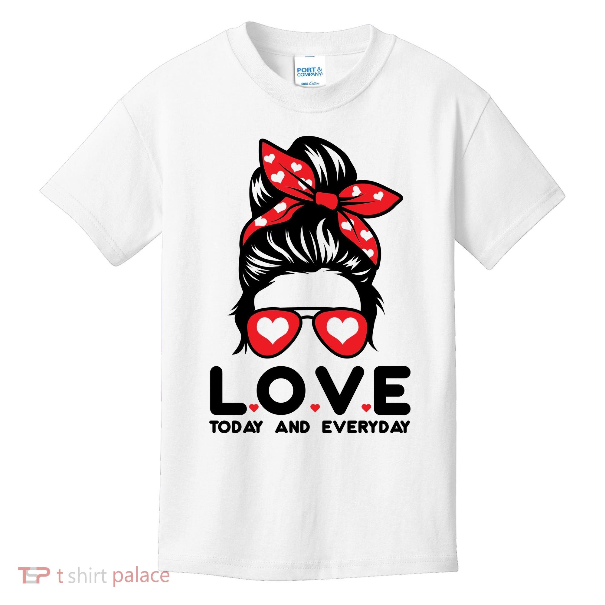 Love Today And Everyday Cute Valentine Hair Bun Kids T-Shirt