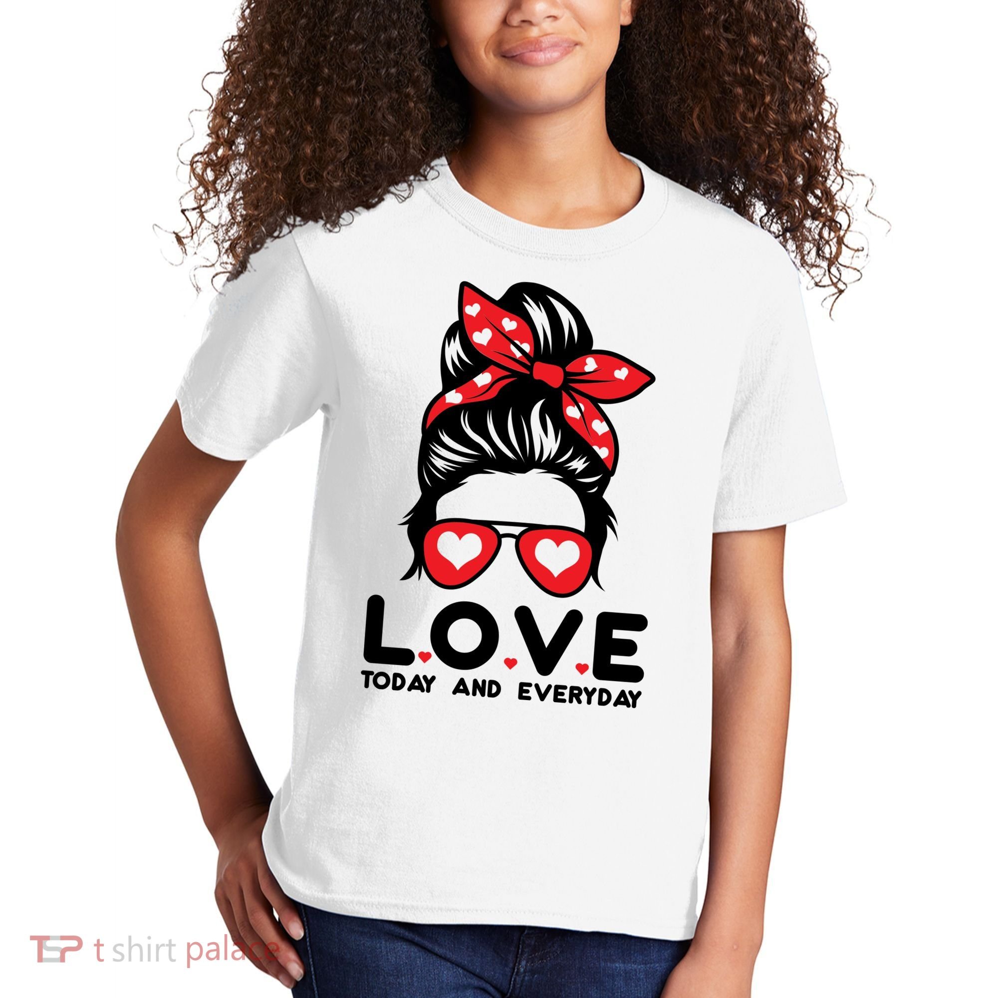 Love Today And Everyday Cute Valentine Hair Bun Kids T-Shirt