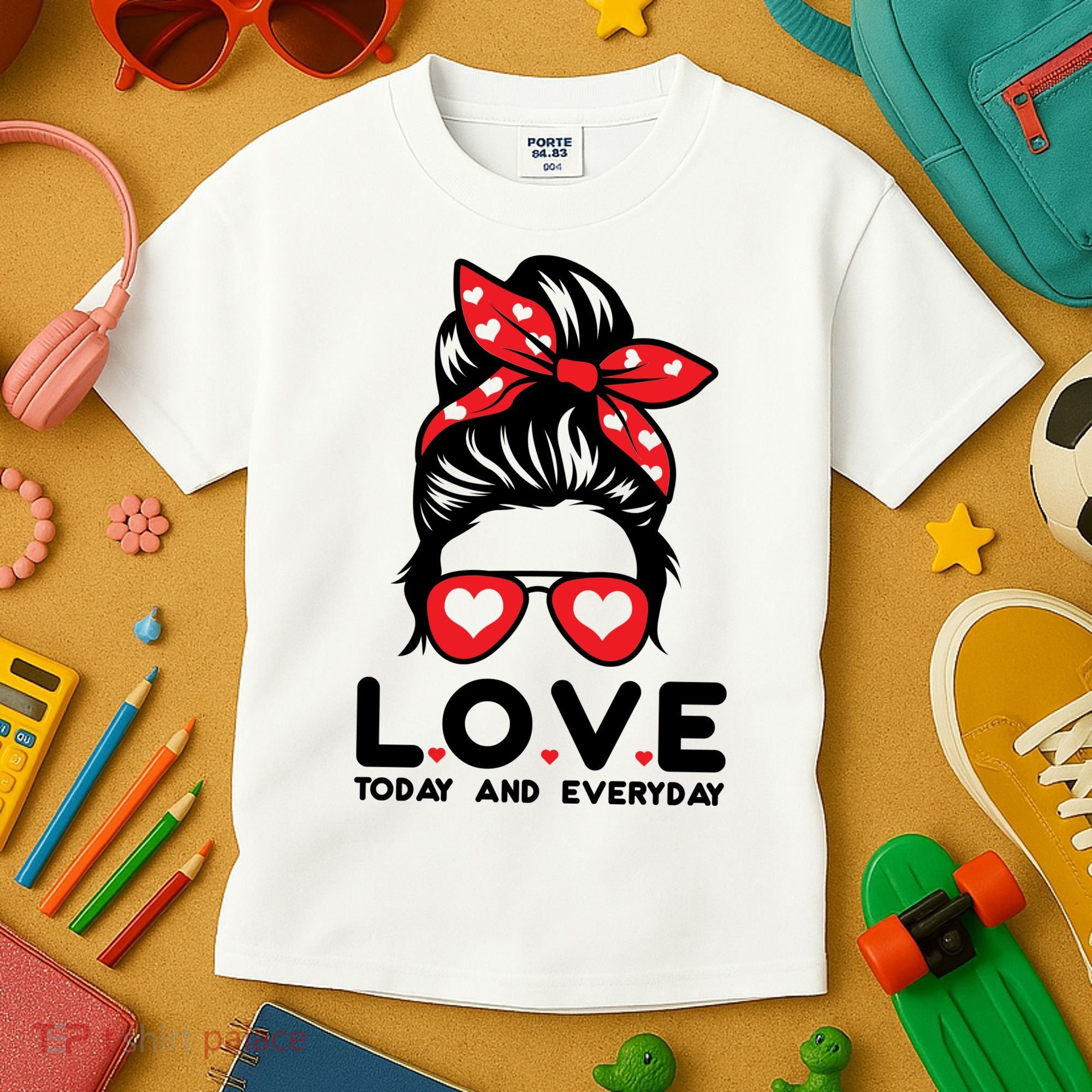 Love Today And Everyday Cute Valentine Hair Bun Kids T-Shirt