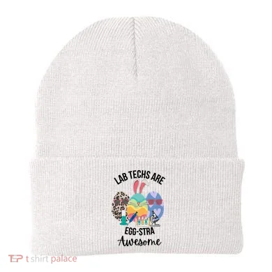 Lab Tech Are EggStra Awesome Egg Easter Lab Week Funny Easter Scienti Beanie