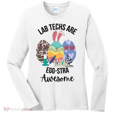 Lab Tech Are EggStra Awesome Egg Easter Lab Week Funny Easter Scienti Women's Long Sleeve Shirt