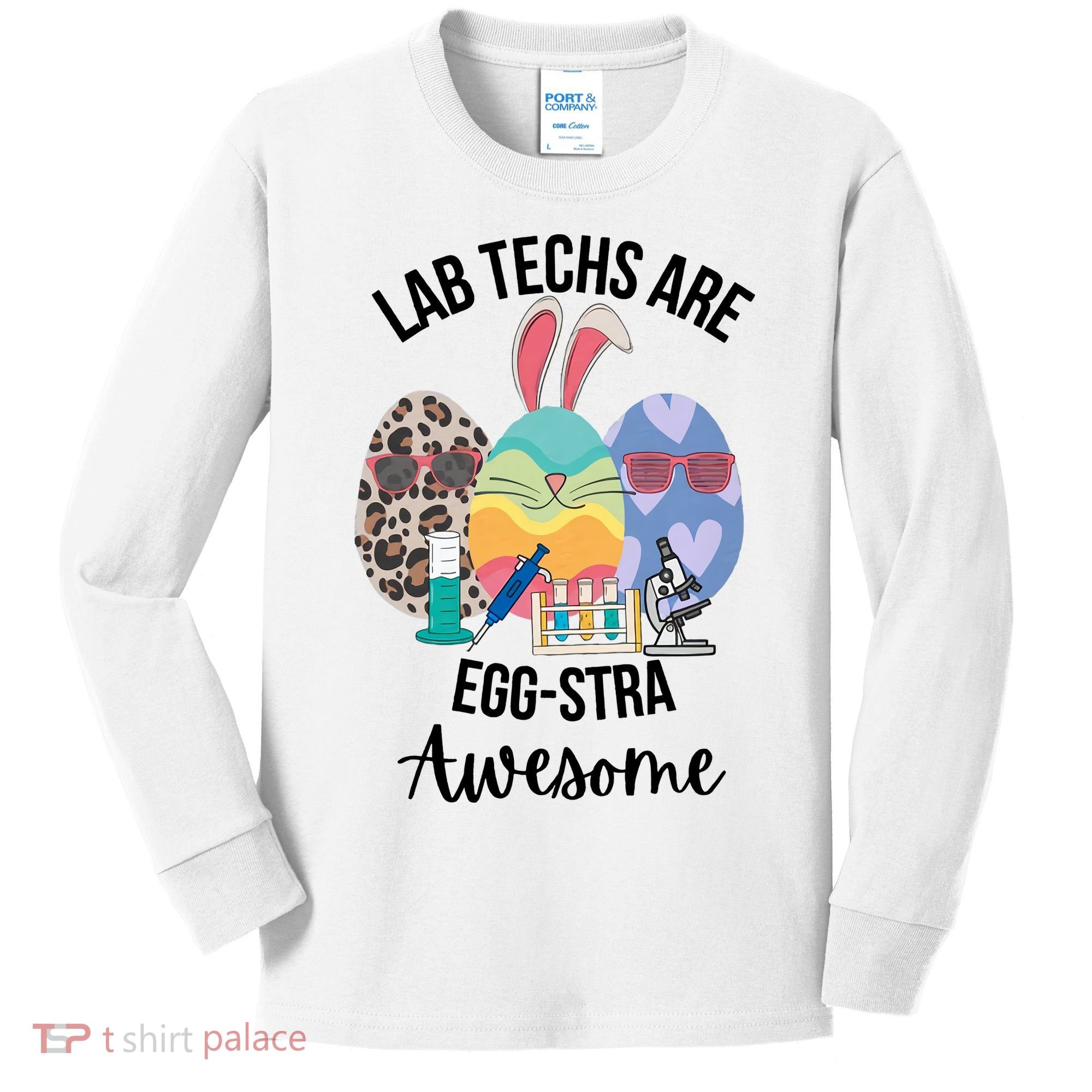 Lab Tech Are EggStra Awesome Egg Easter Lab Week Funny Easter Scienti Kids Long Sleeve Shirt