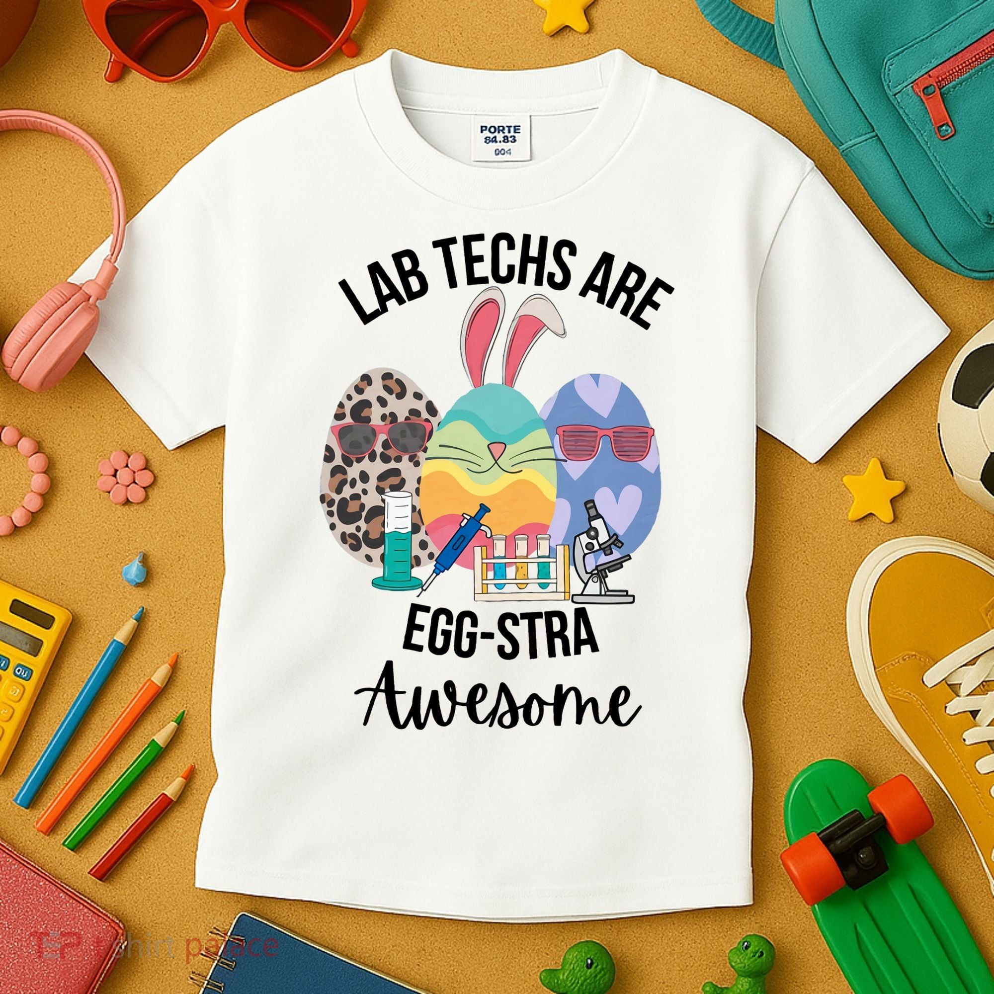 Lab Tech Are EggStra Awesome Egg Easter Lab Week Funny Easter Scienti Kids T-Shirt