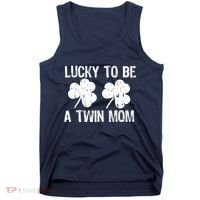 Lucky To Be A Twin Mom St Patrick's Day Tank Top thumb 0