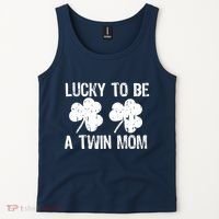 Lucky To Be A Twin Mom St Patrick's Day Tank Top thumb 2