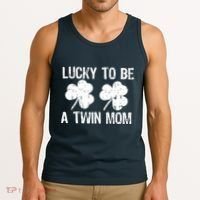 Lucky To Be A Twin Mom St Patrick's Day Tank Top thumb 3