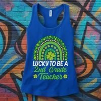 Lucky To Be 2nd Grade Teacher Rainbow St PatrickS Day Meaningful Gift Women's Tank Top thumb 3