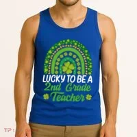 Lucky To Be 2nd Grade Teacher Rainbow St PatrickS Day Meaningful Gift Tank Top thumb 3