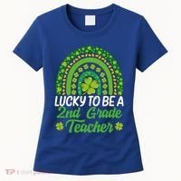 Lucky To Be 2nd Grade Teacher Rainbow St PatrickS Day Meaningful Gift Women's T-Shirt thumb 0