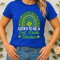 Lucky To Be 2nd Grade Teacher Rainbow St PatrickS Day Meaningful Gift Women's T-Shirt thumb 2