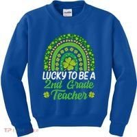 Lucky To Be 2nd Grade Teacher Rainbow St PatrickS Day Meaningful Gift Kids Sweatshirt thumb 0