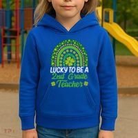 Lucky To Be 2nd Grade Teacher Rainbow St PatrickS Day Meaningful Gift Kids Hoodie thumb 3
