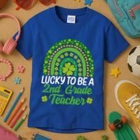 Lucky To Be 2nd Grade Teacher Rainbow St PatrickS Day Meaningful Gift Kids T-Shirt thumb 3