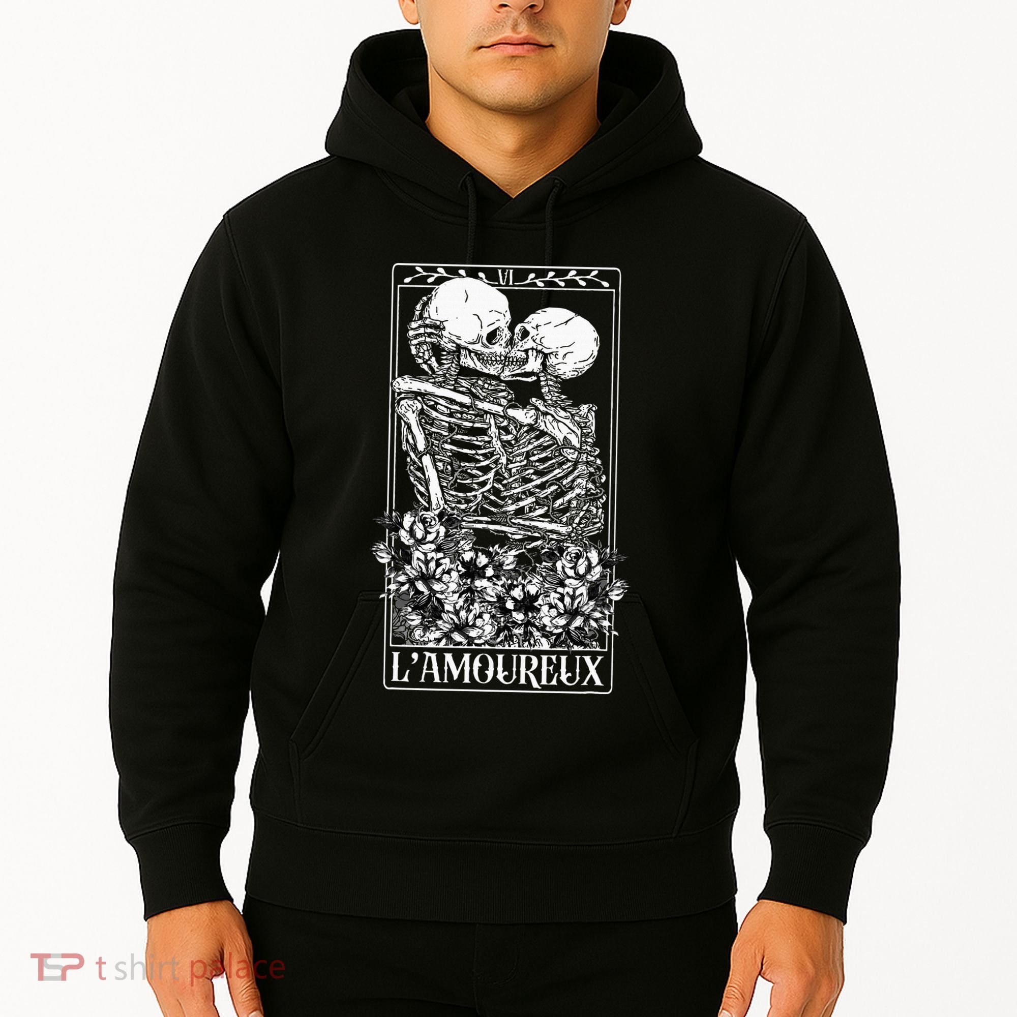 LAmoureux Tarot Card Skeleton Kissing Aesthetic Mystical Hoodie