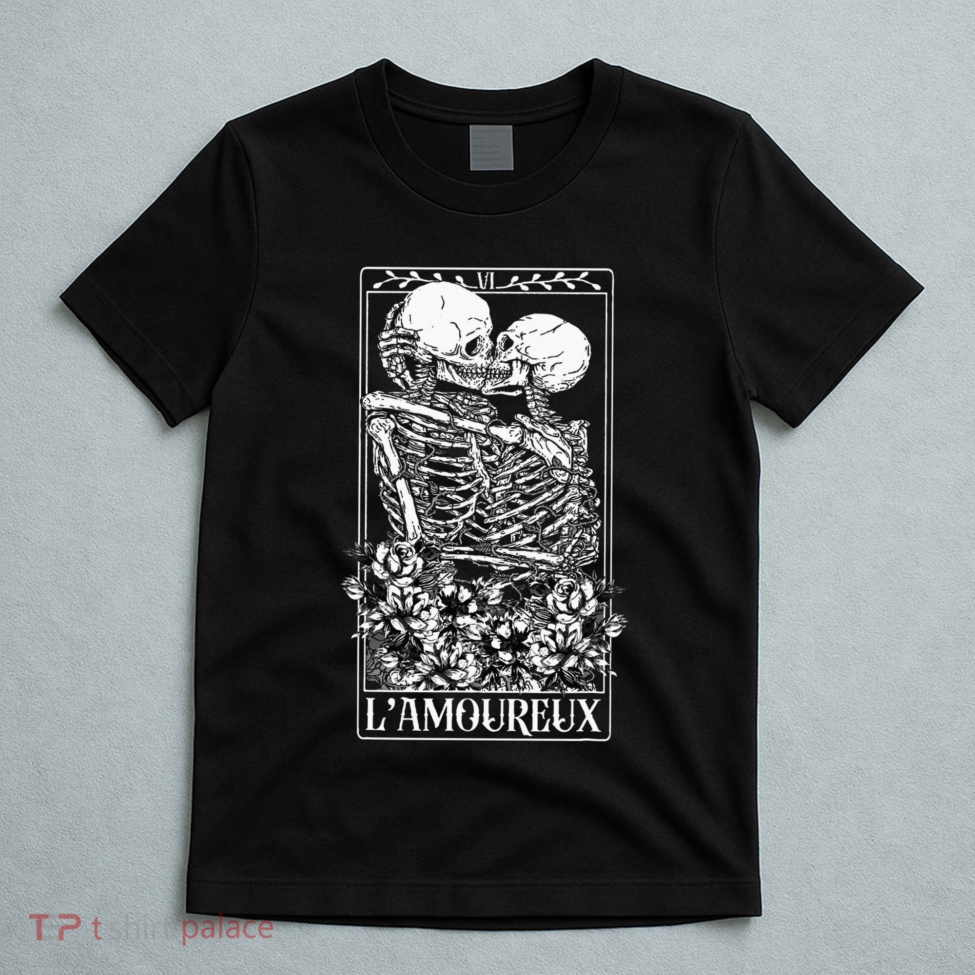 LAmoureux Tarot Card Skeleton Kissing Aesthetic Mystical T-Shirt