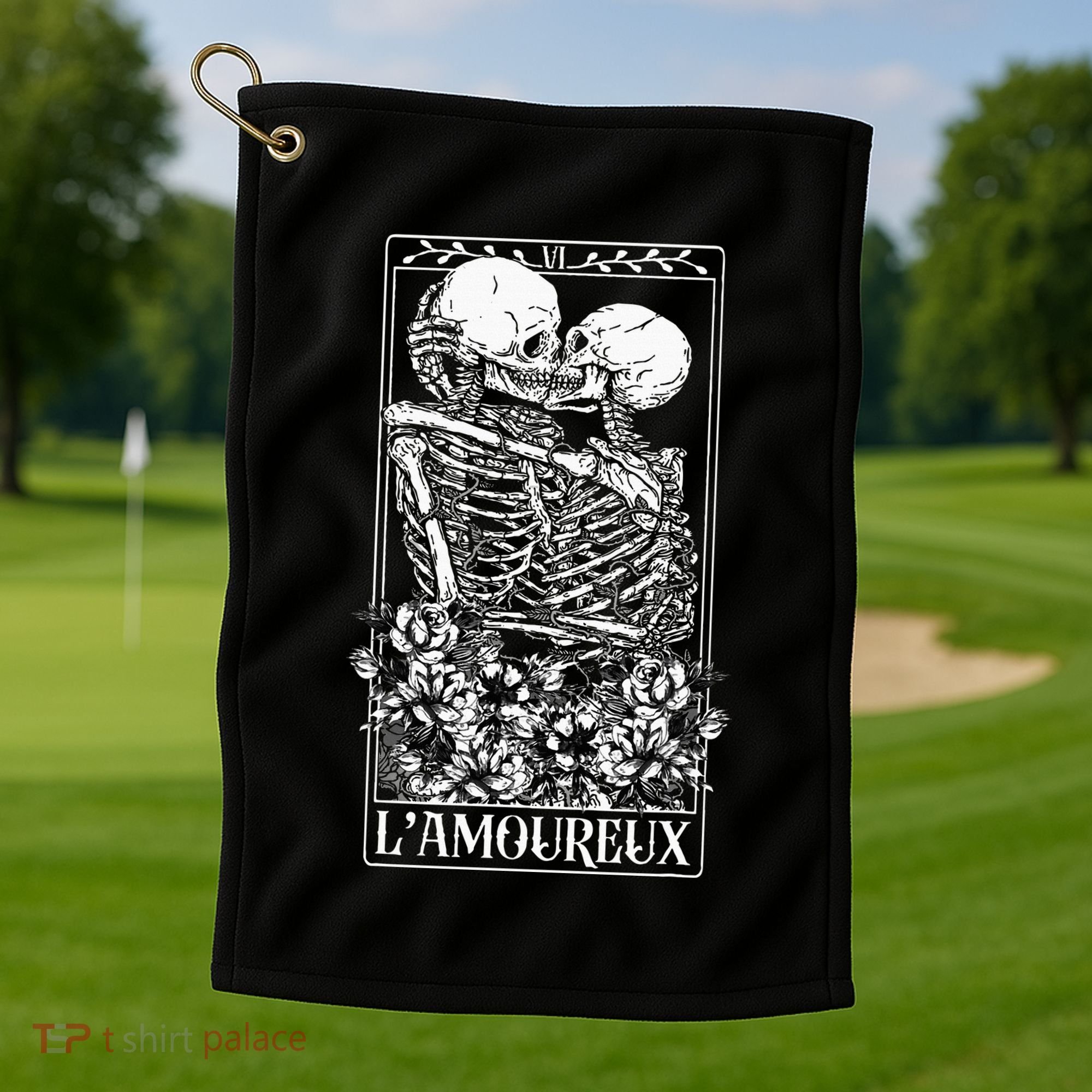 LAmoureux Tarot Card Skeleton Kissing Aesthetic Mystical Golf Towel