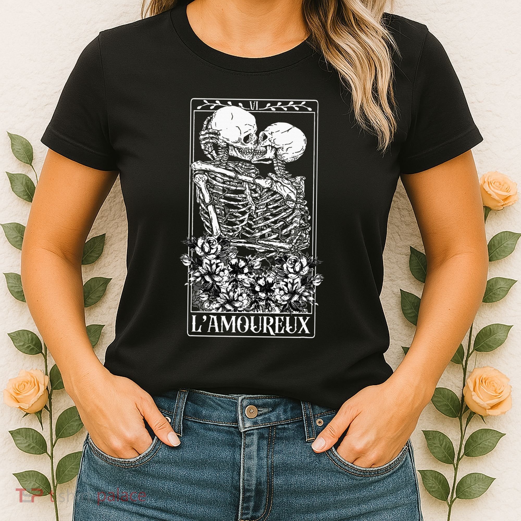 LAmoureux Tarot Card Skeleton Kissing Aesthetic Mystical Women's T-Shirt
