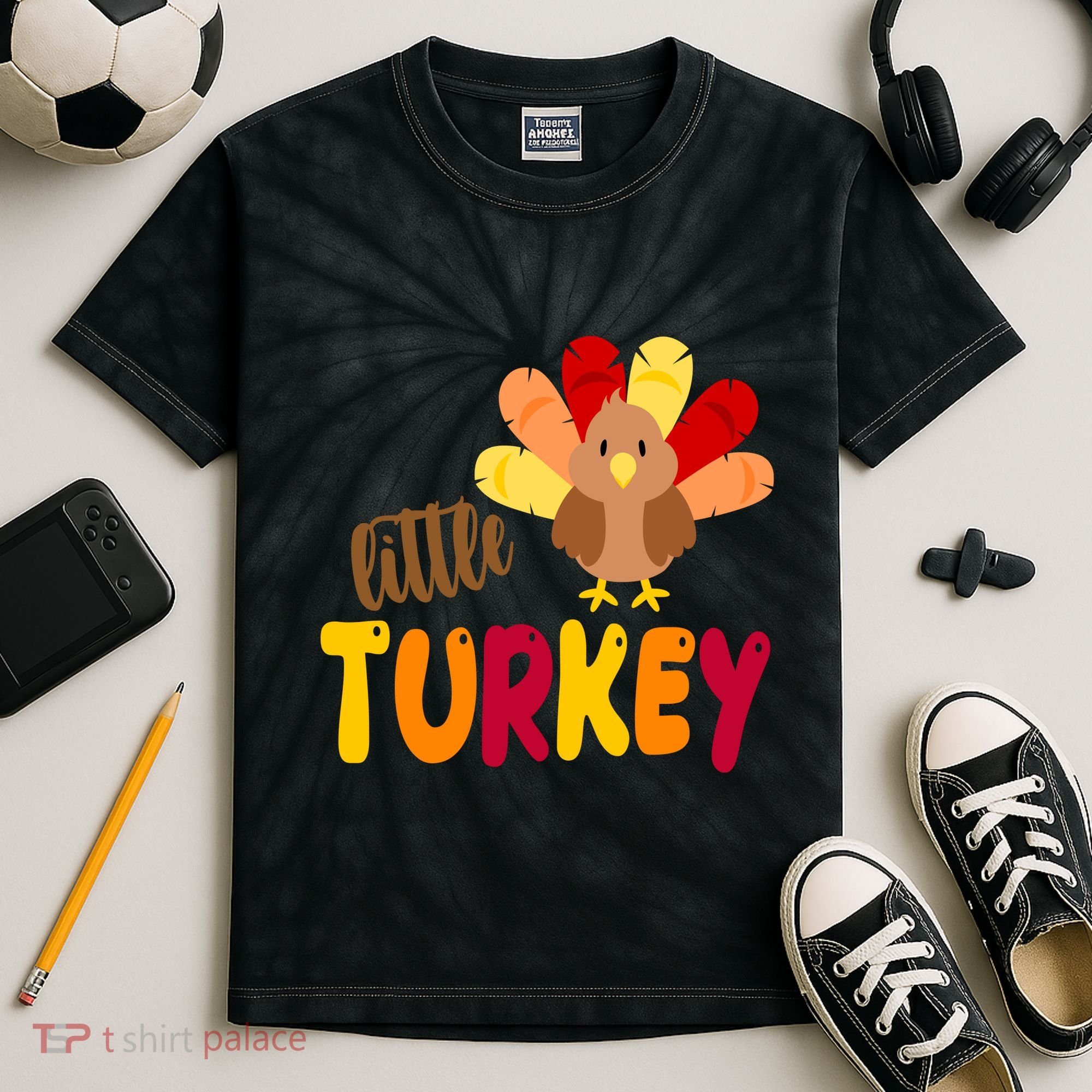 Little Turkey Cute Thanksgiving Holiday Kids Tie-Dye T-Shirt