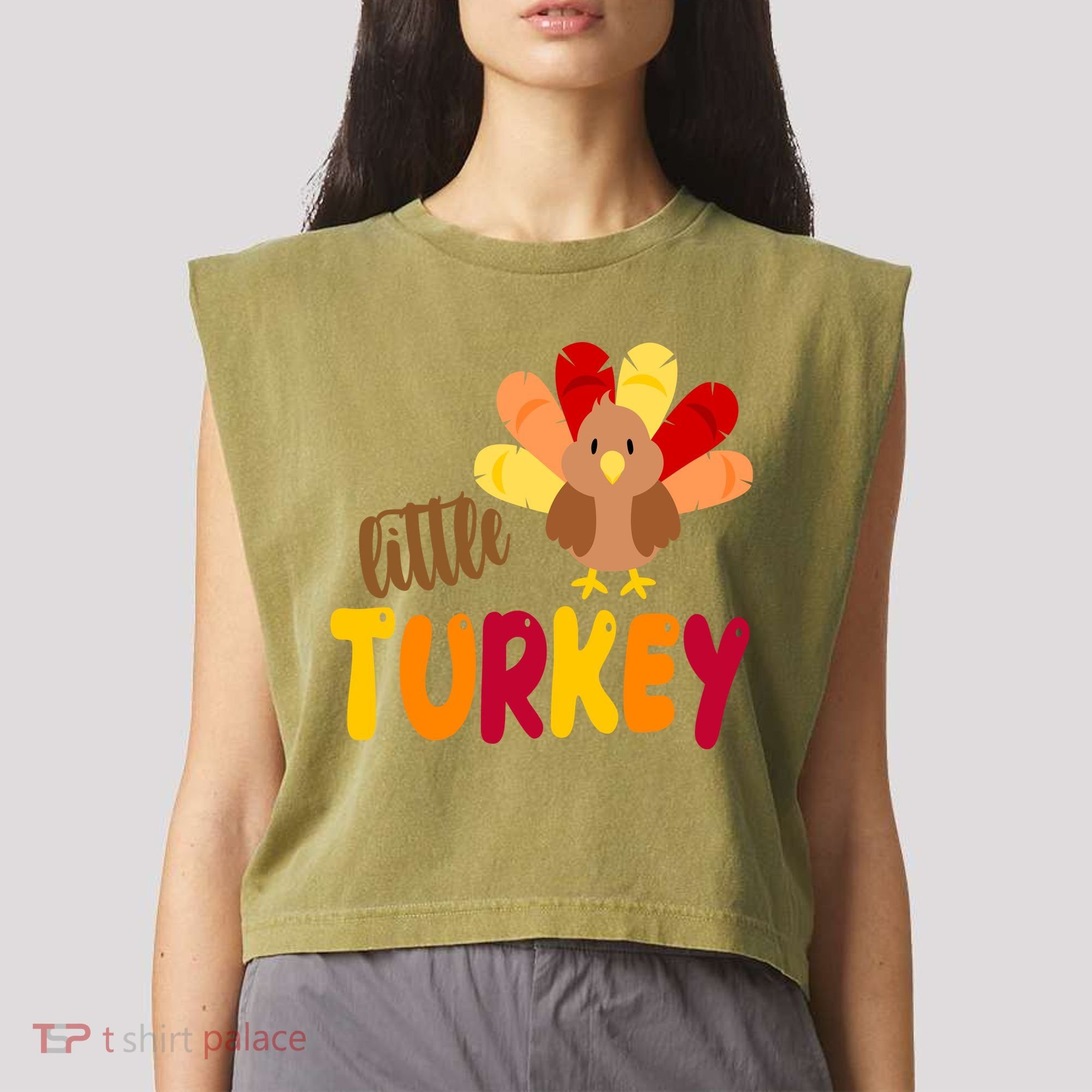 Little Turkey Cute Thanksgiving Holiday Garment-Dyed Women's Muscle Tee
