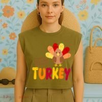 Little Turkey Cute Thanksgiving Holiday Garment-Dyed Women's Muscle Tee thumb 4