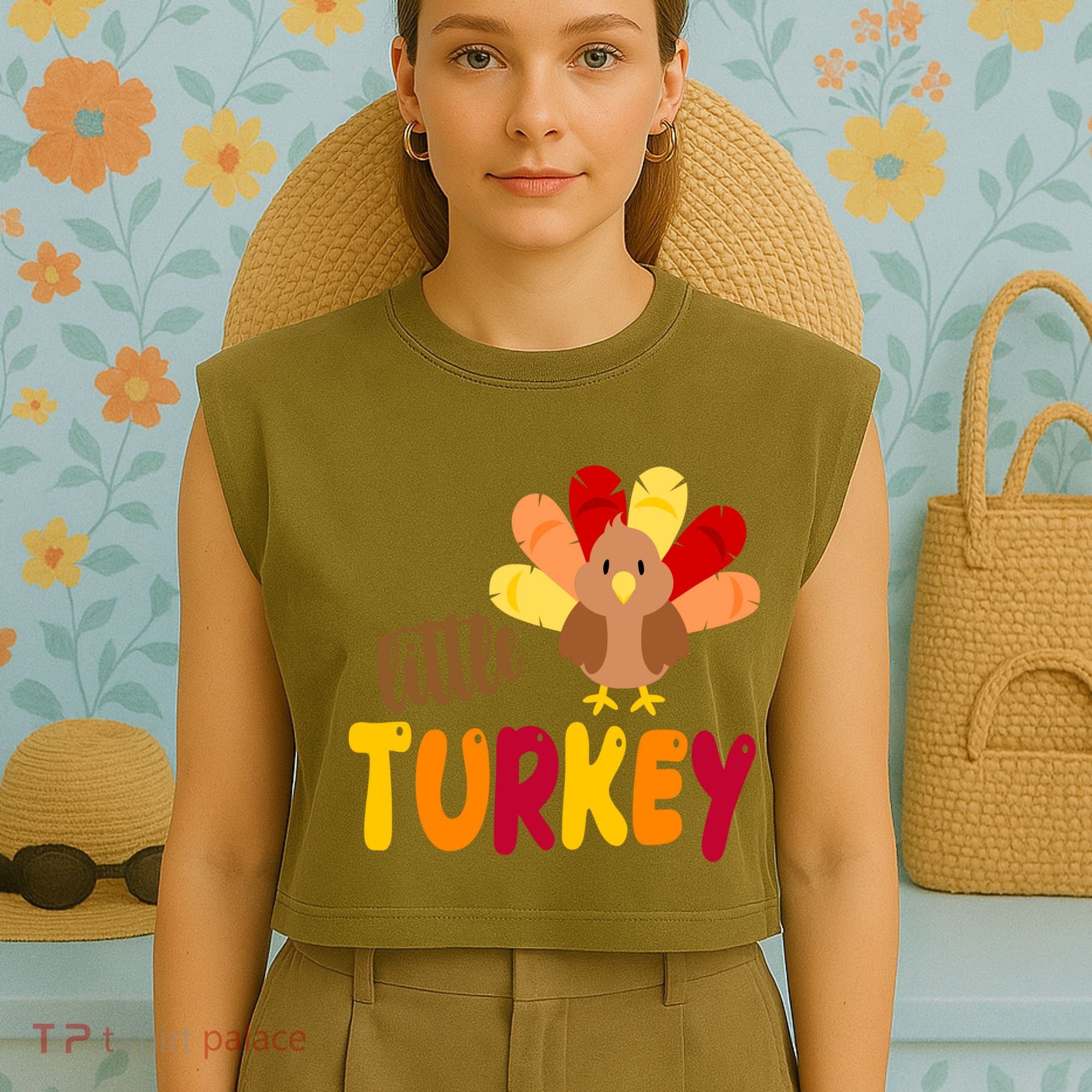 Little Turkey Cute Thanksgiving Holiday Garment-Dyed Women's Muscle Tee