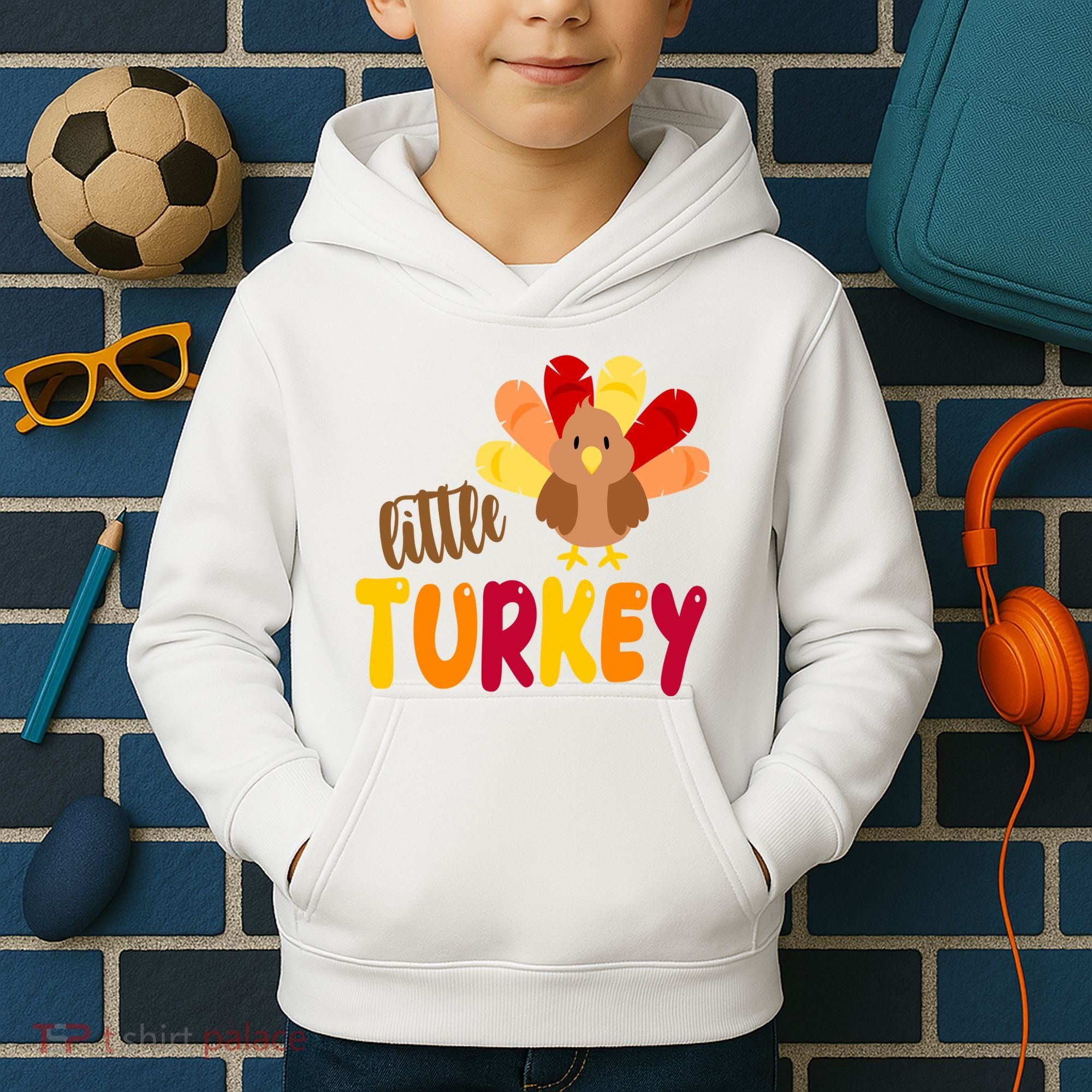 Little Turkey Cute Thanksgiving Holiday Kids Hoodie