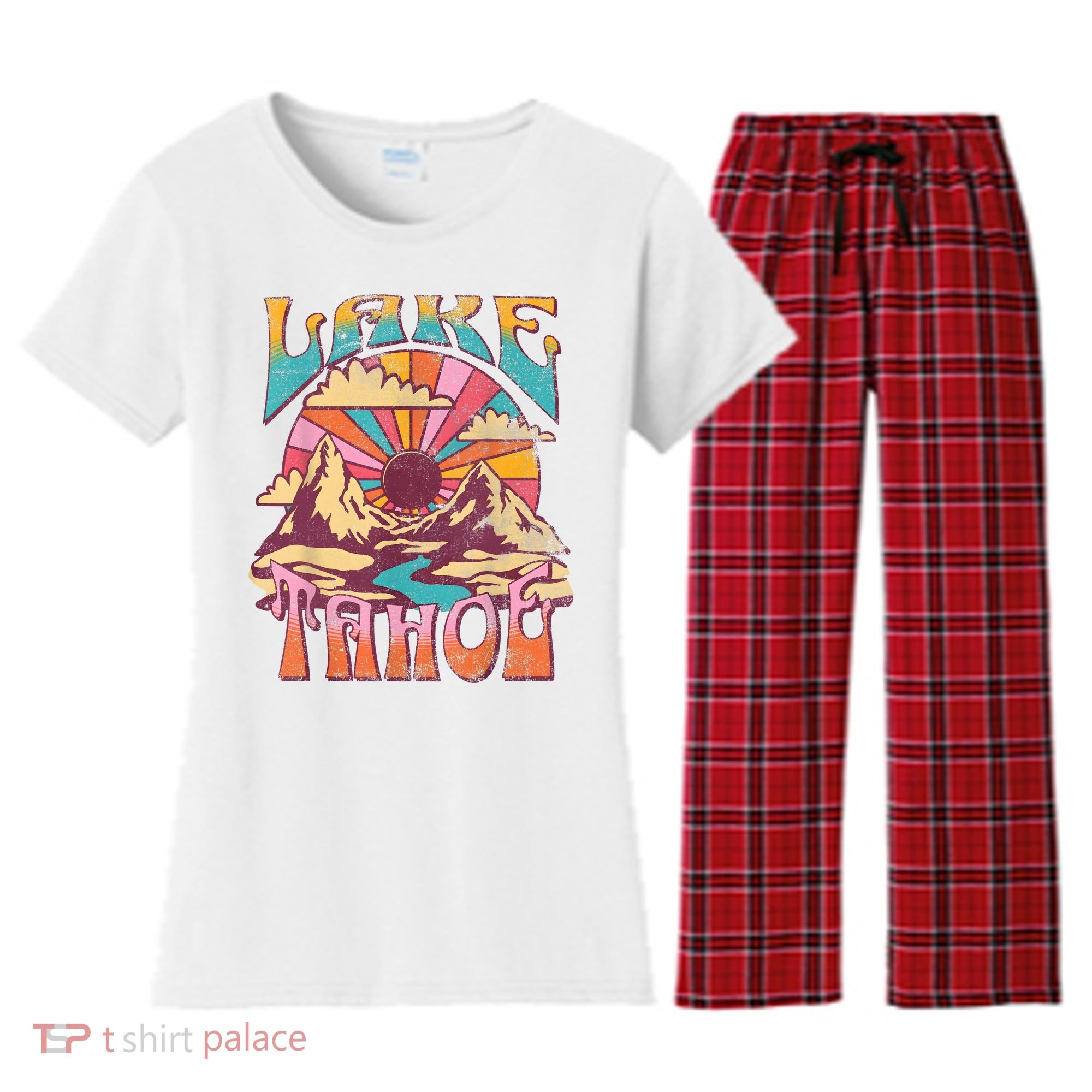 Lake Tahoe California Nature Hiking Mountains Outdoors Retro Women's Flannel Pajama Set