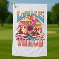 Lake Tahoe California Nature Hiking Mountains Outdoors Retro Golf Towel thumb 1