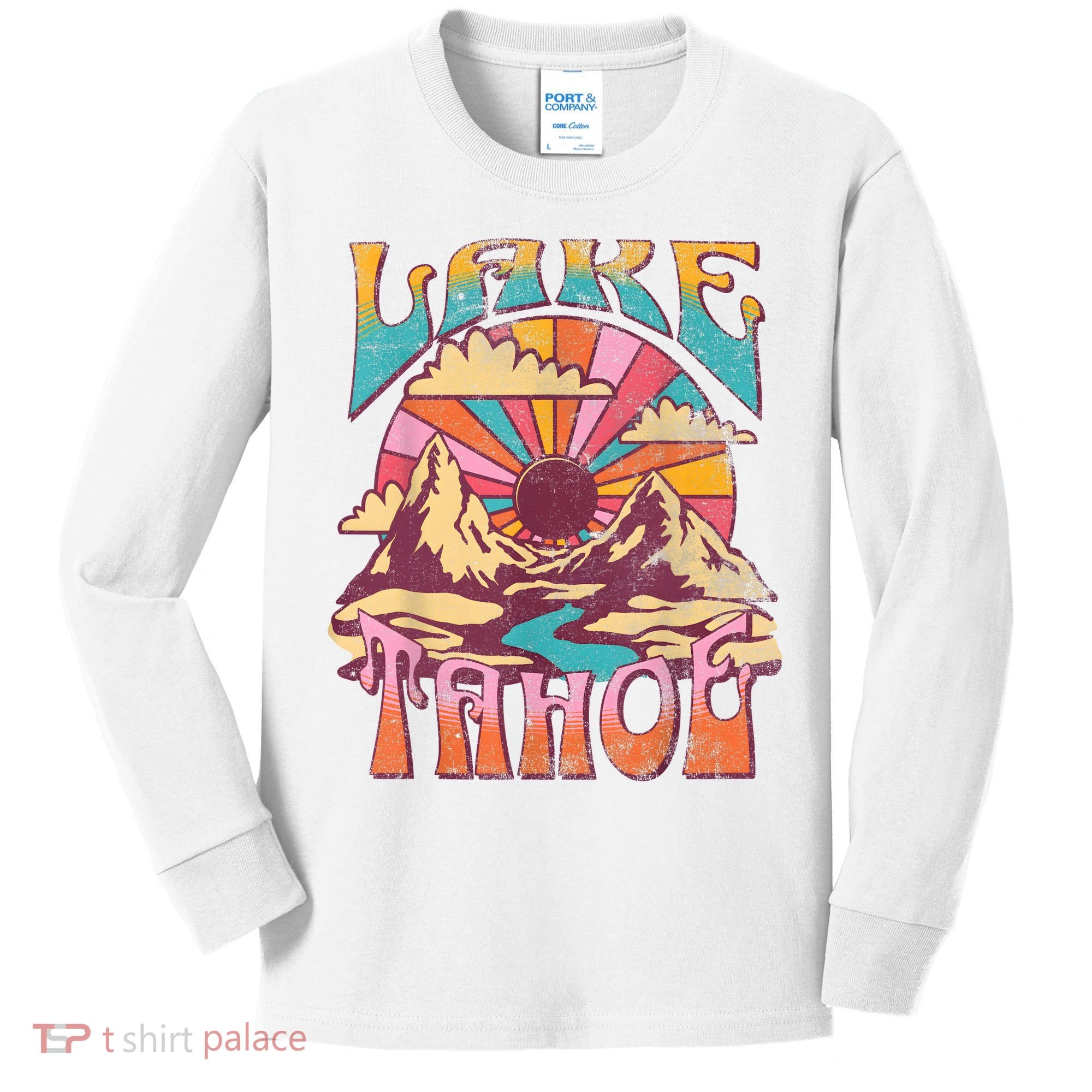 Lake Tahoe California Nature Hiking Mountains Outdoors Retro Kids Long Sleeve Shirt