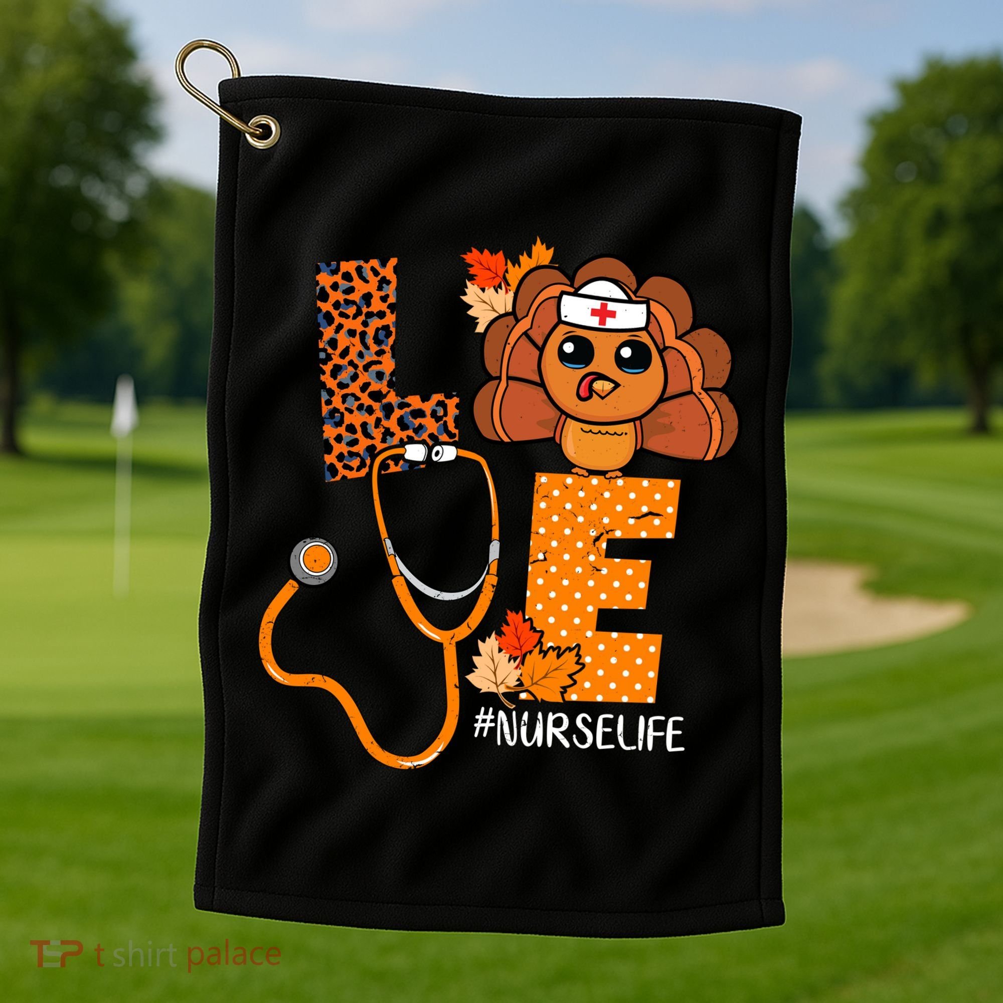 Love Thanksgiving Cute Nurse Life Golf Towel
