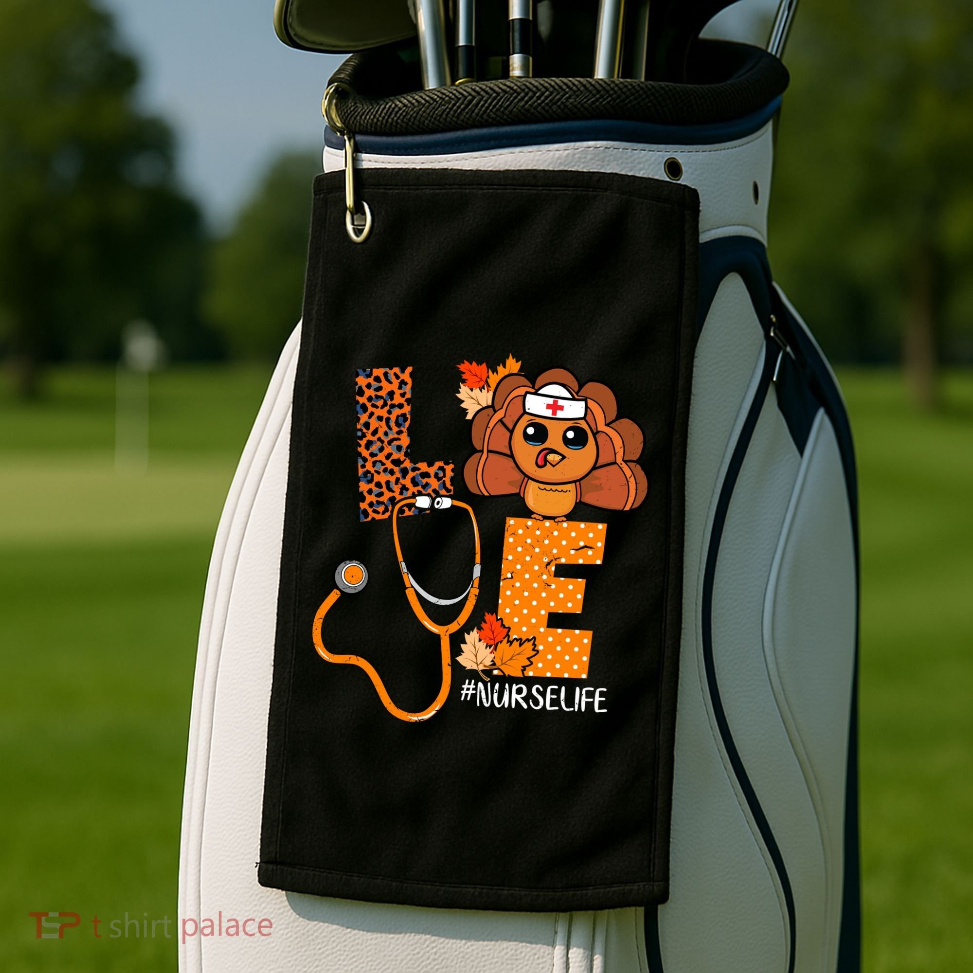 Love Thanksgiving Cute Nurse Life Golf Towel