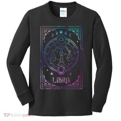 Libra Tarot Card September October Birthday Astrology Zodiac Kids Long Sleeve Shirt