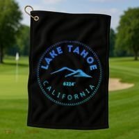 Lake Tahoe California Retro Mountain Golf Towel thumb 1