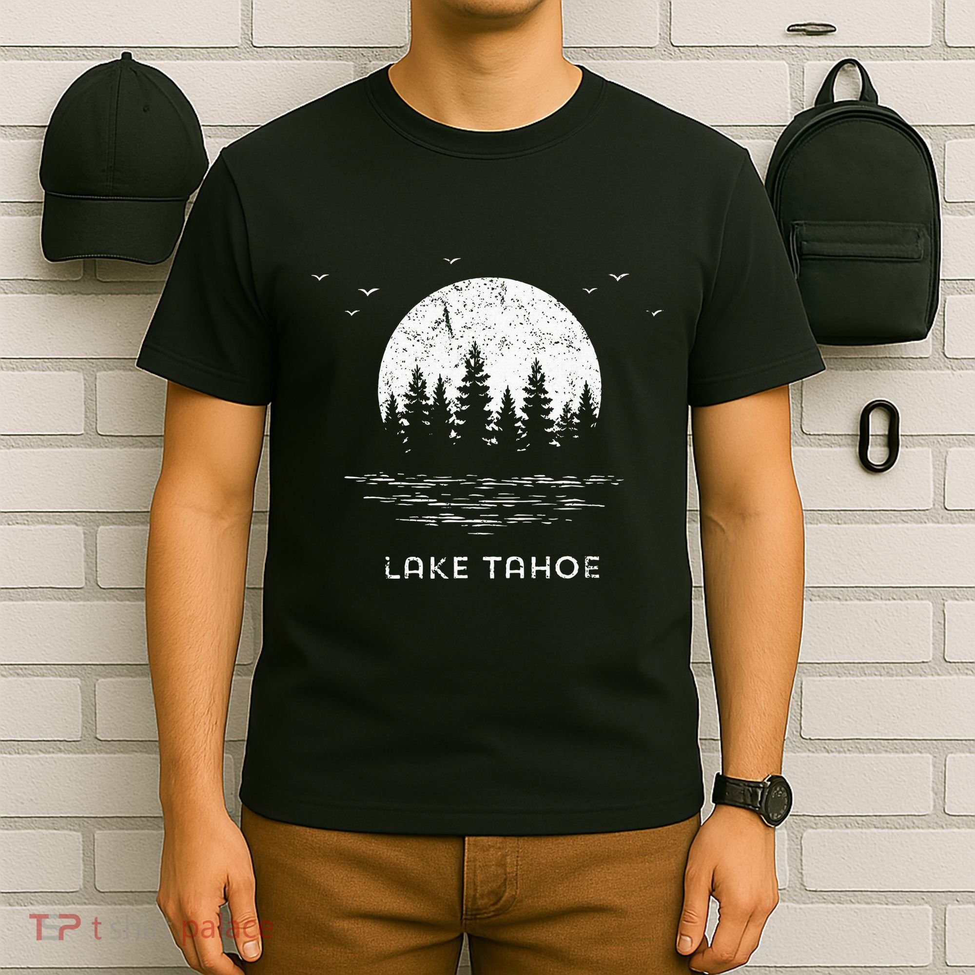 Lake Tahoe Californianevada Mountain Resort Moon Trees T-Shirt